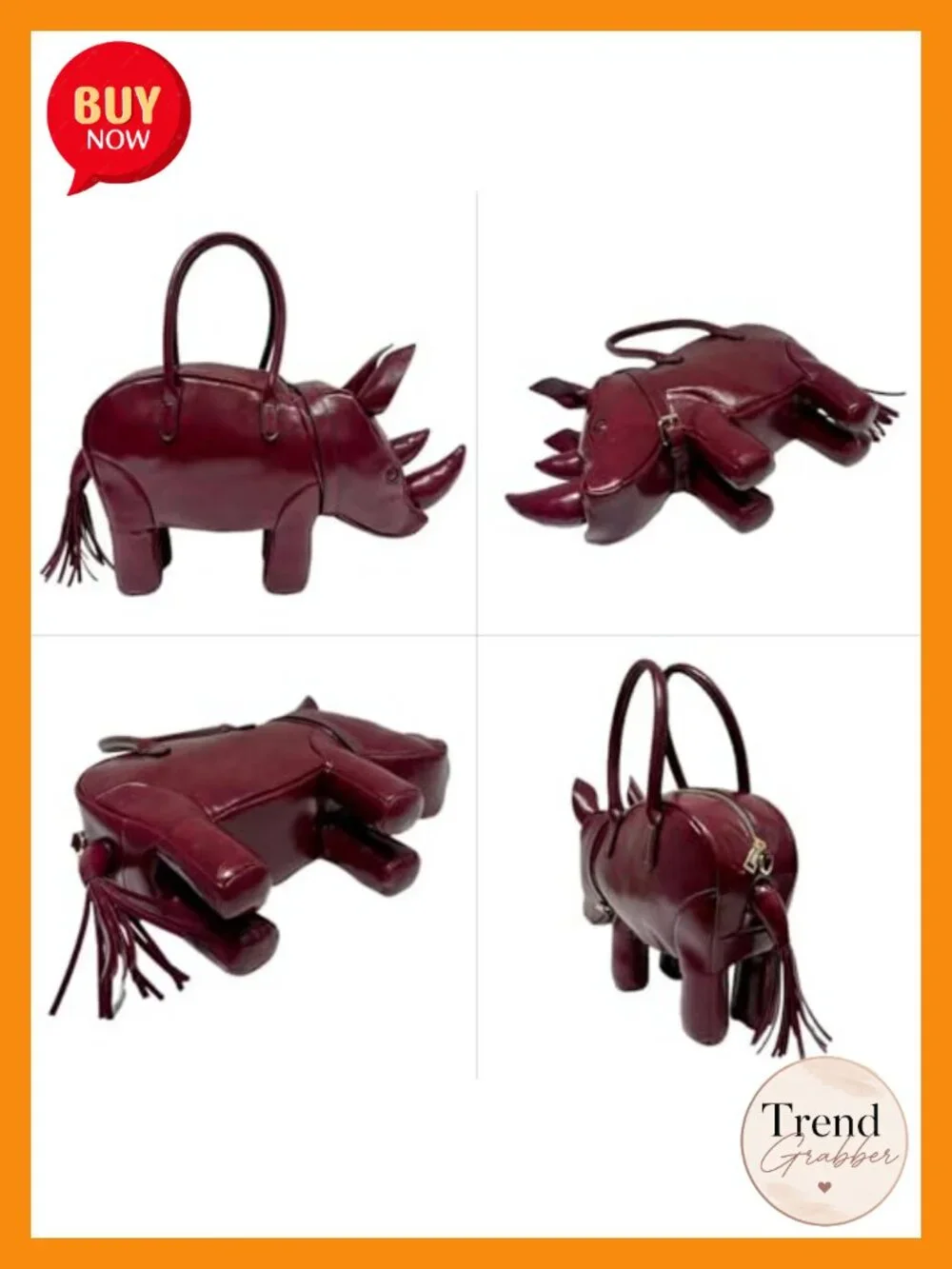 PVC Rhino Shaped Crossbody Handbag Purse - Detachable Strap - Animal Novelty